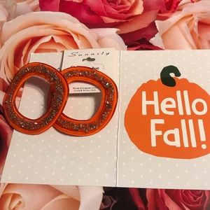New Sunnity Acrylic Orange Embellished Dangle Hoop Earrings